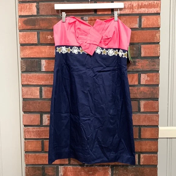 Lilly Pulitzer Strapless Dress in Coral and Navy- Seashell - Picture 2 of 12